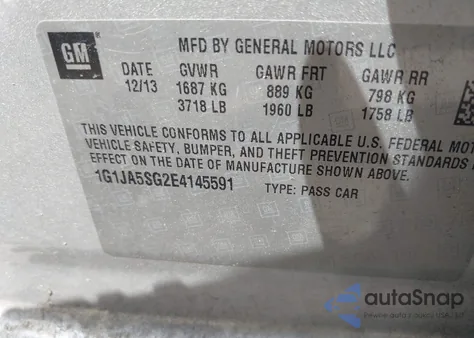 2014 Chevrolet Sonic Ls Auto z USA, uszkodzony, nr VIN 1G1JA5SG2E4145591